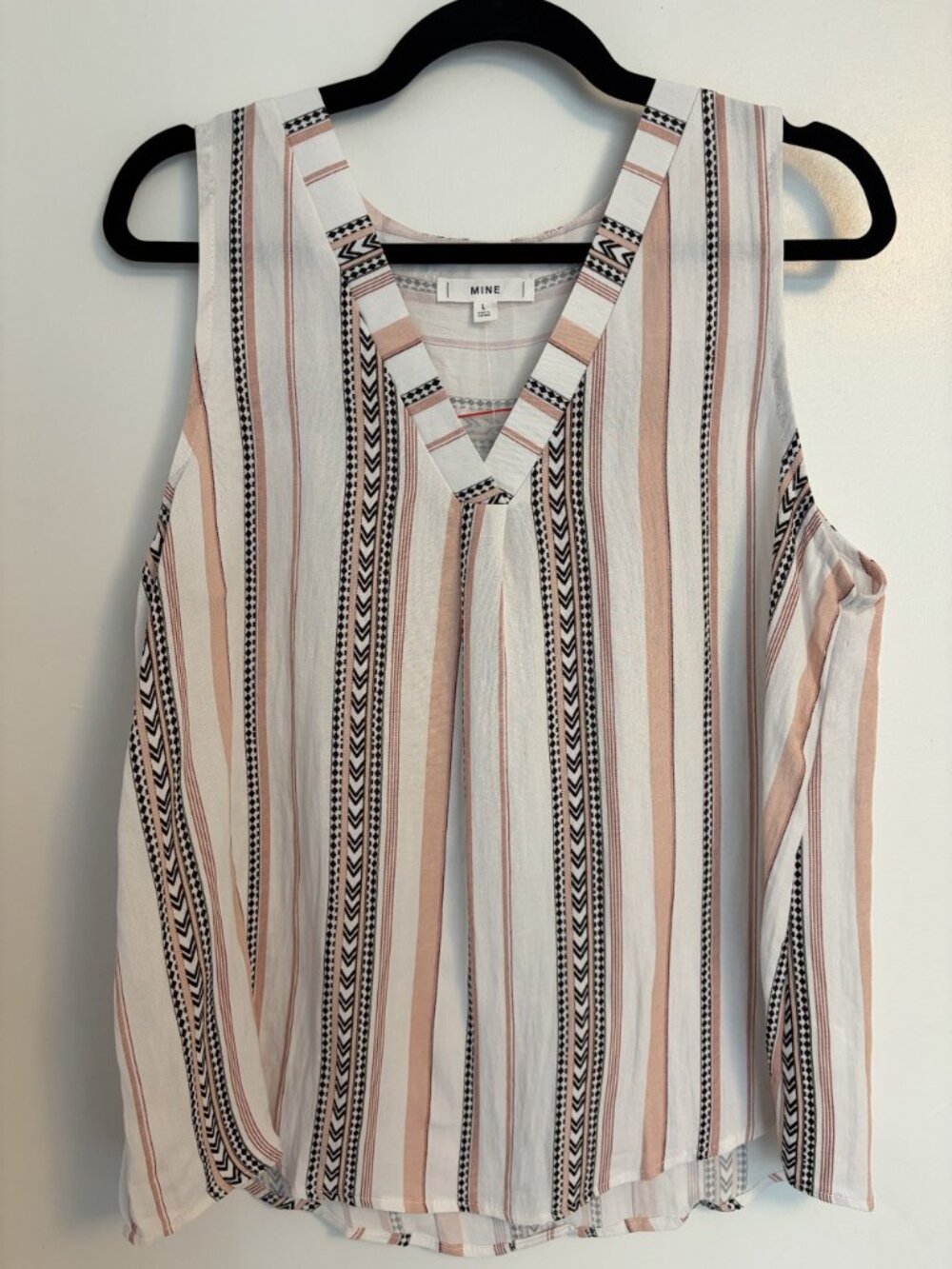 Mine Tank Top Large Pink Black Striped Geometric Sleeveless V Neck Rayon Blend